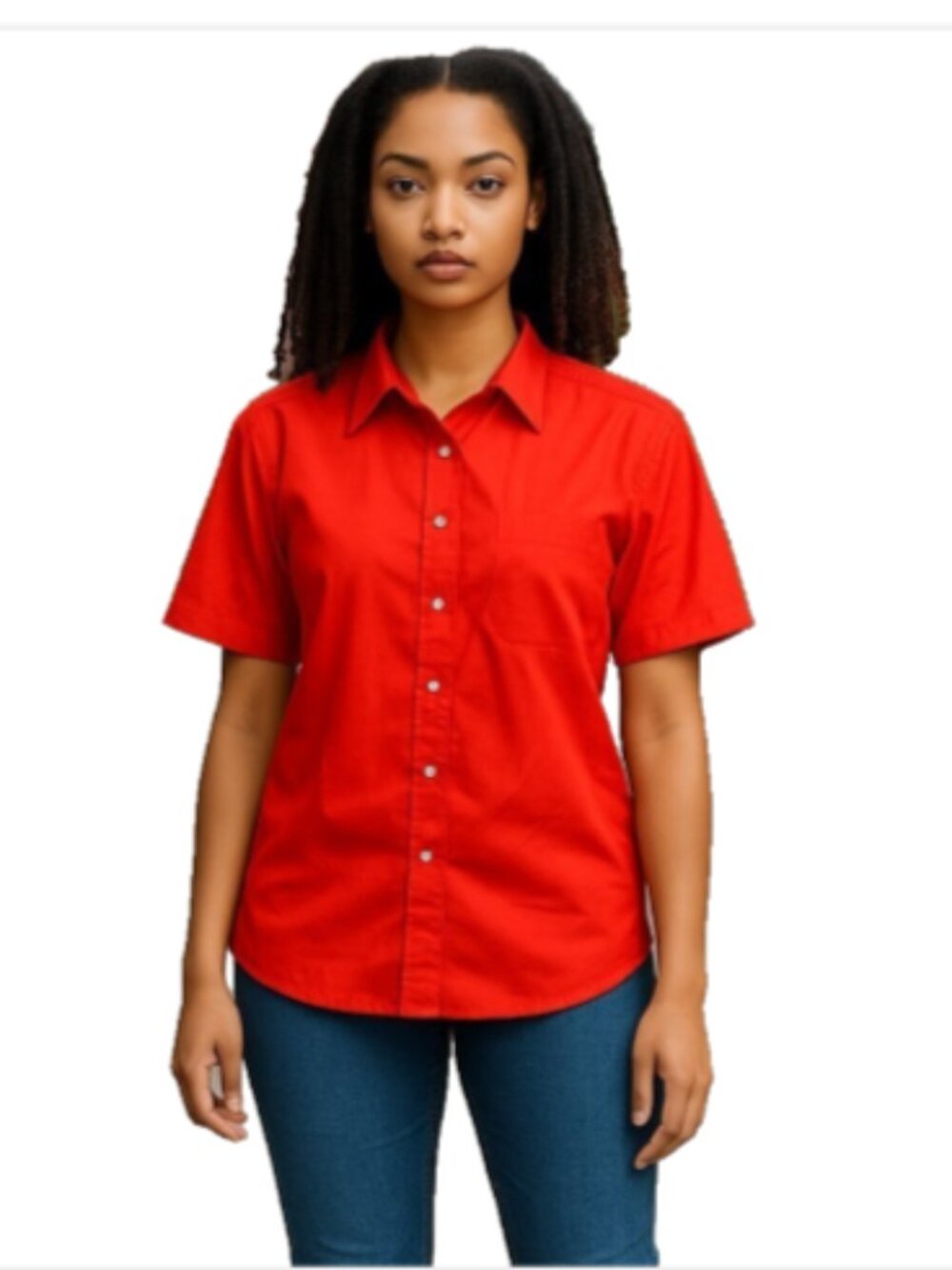 Blue Generation Women's Shirt XS Red Button Front Short Sleeve Career NEW